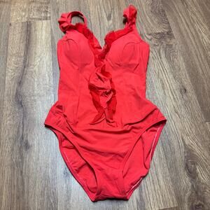 Profile by Gottex Womens Red Ruffled Cut Out One Piece Swim Suit Womens Size 8